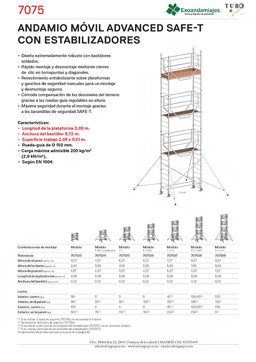 Andamio móvil móvil 7075 (2,08m x 0,72m)