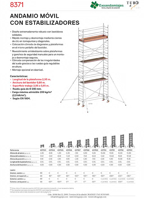Andamio móvil 8371 (2,95m x 0,8m)